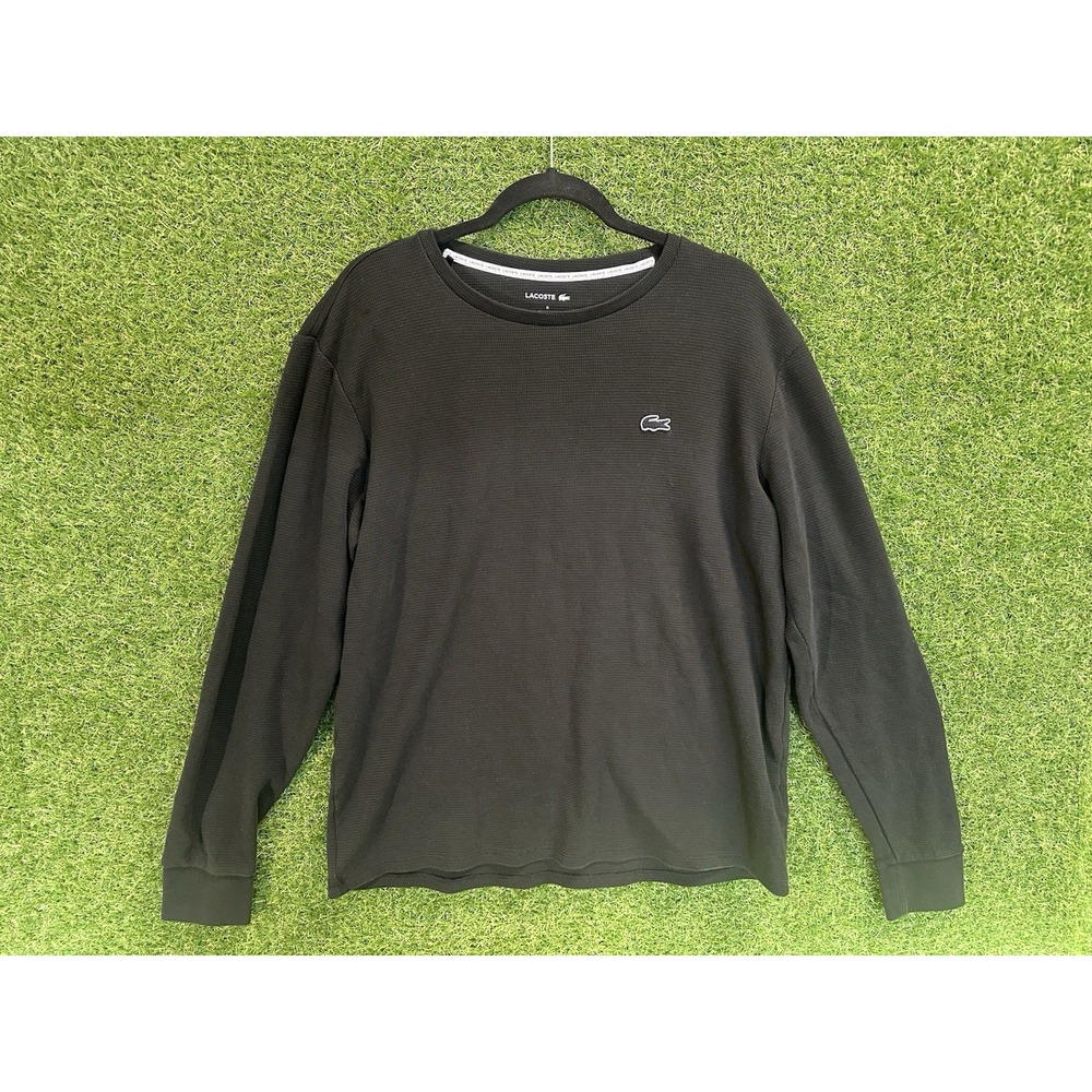 Lacoste Mens M Black Waffle Knit Cotton Long Sleeve Pajama Top PN87651